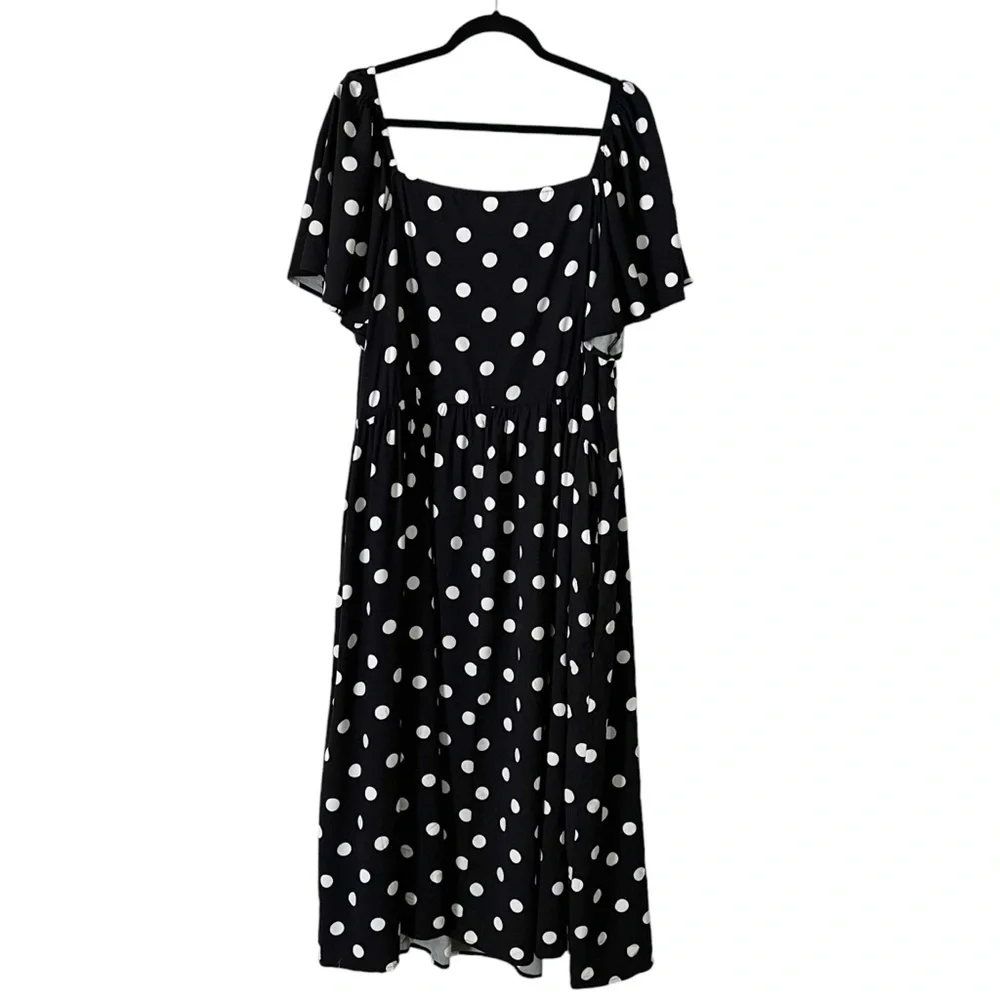 Ava &‎ Viv Women's Black & White Polka Flutter Short Sleeve Midi Dress 3x